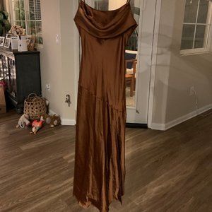 Selfie Leslie  Well Versed Pleated Bust Front Split Dress, Chocolate